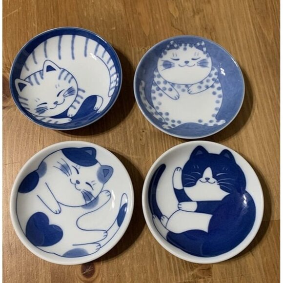 New Japanese Small Plate Set Ceramic Cute Cats Design Appetizer Dessert Sushi - Picture 1 of 1